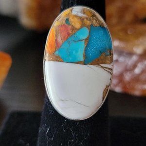 Handmade Sterling Silver and Oyster Turquoise Ring, Sz 6.5